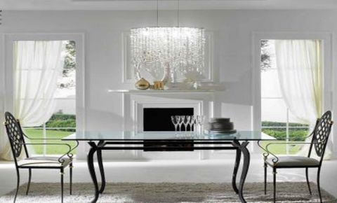 Mesa de cristal y forja para comedor